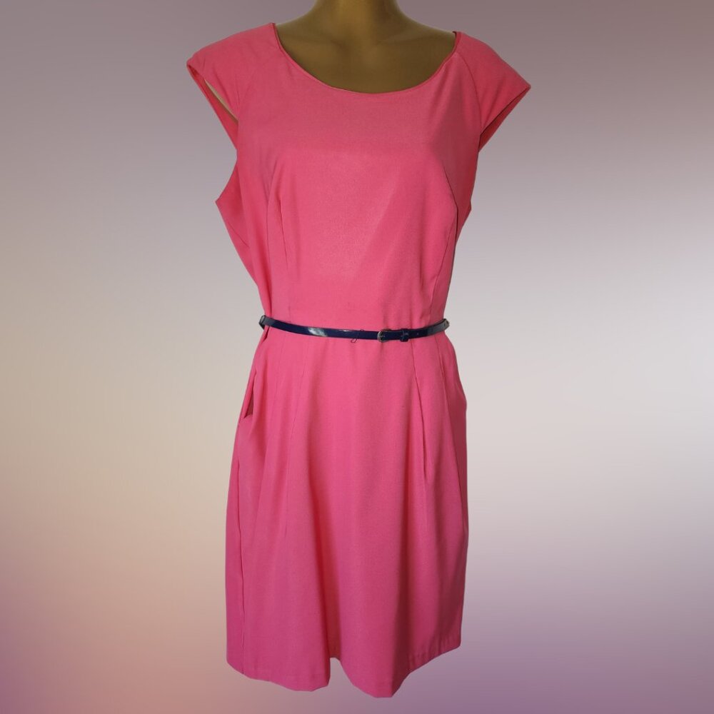 Bright Pink Dress with Blue Belt - Size 13